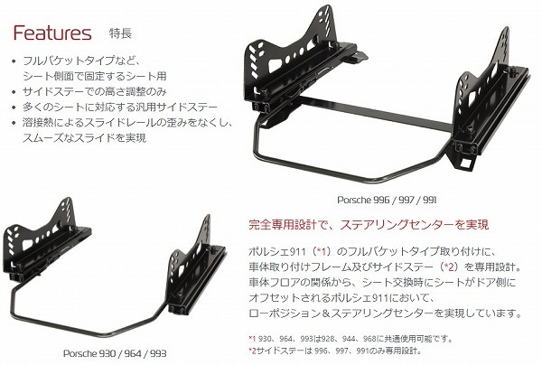 エヌスポーツ/N SPORT シートレール S1 Porsche(横どめポルシェ専用) 右座席用 IPO1122S01R ポルシェ ボクスター 986,987,981_画像2