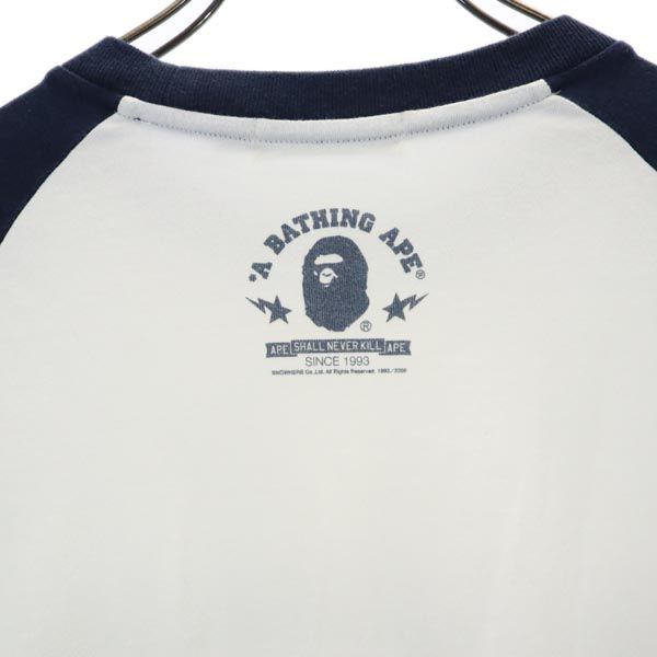 アベイシングエイプ 日本製 ロゴプリント 七分袖 Tシャツ L 白×ネイビー A BATHING APE メンズ 221018_アベイシングエイプ 日本製 ロゴ 詳細1