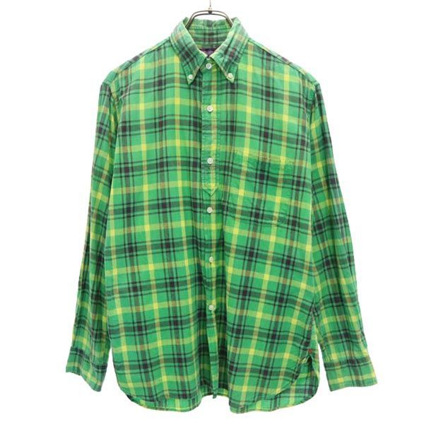 ネペンテス 日本製 チェック柄 長袖 ボタンダウンシャツ S 緑系 NEPENTHES メンズ 221025 メール便可