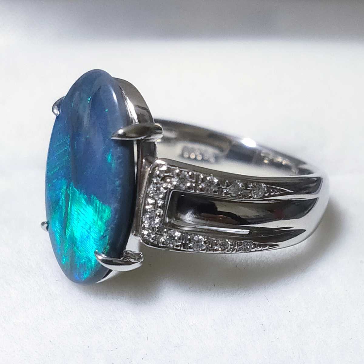 ダイヤモンド×ブラックオパール リング Pt900 0.14ct 9.7g acfnet.com.br