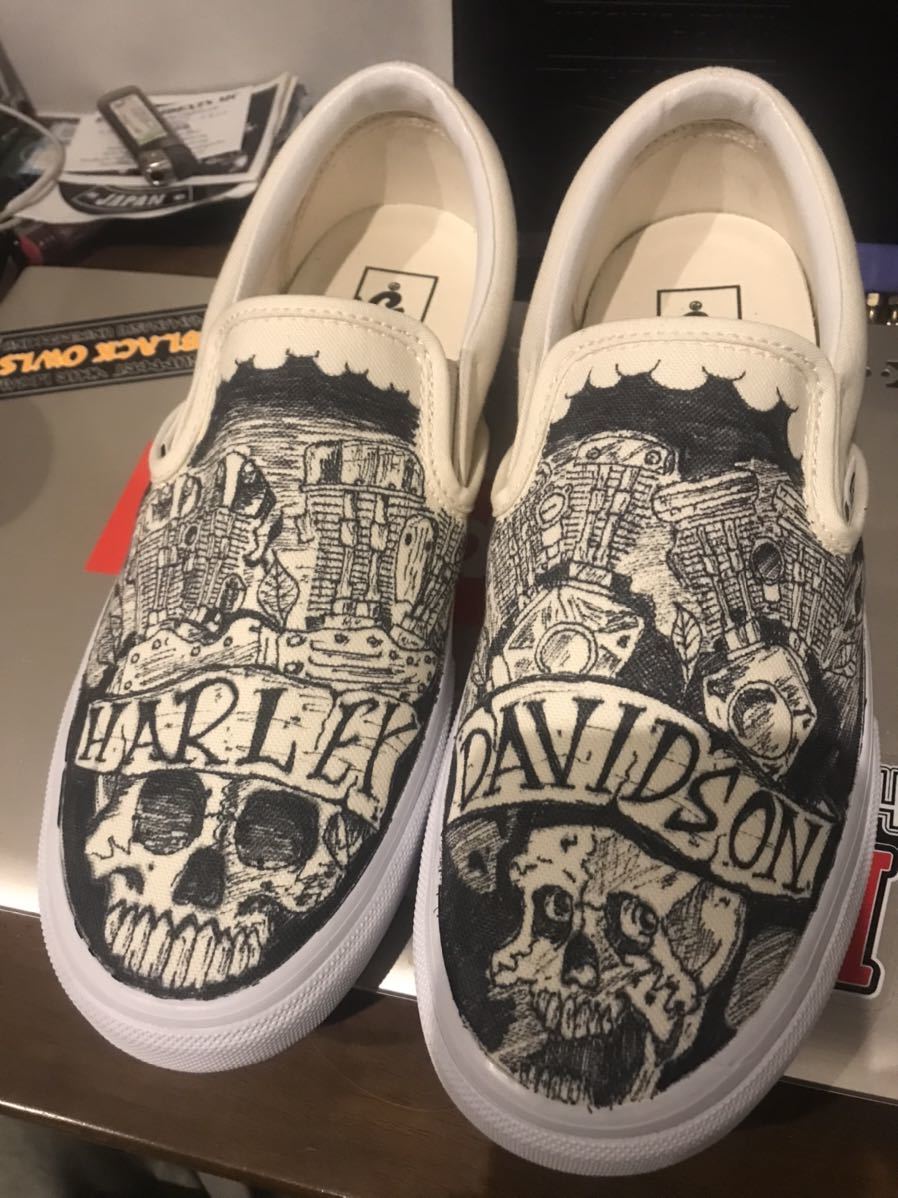 VANS スリッポン ホワイト US10 28cm ハーレーダビッドソン