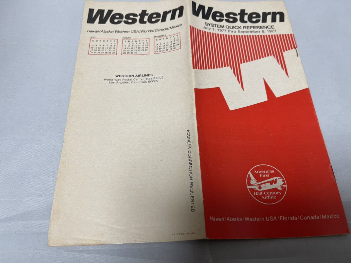 航空会社の時刻表 ウエスタン航空 1977年 9月の画像1