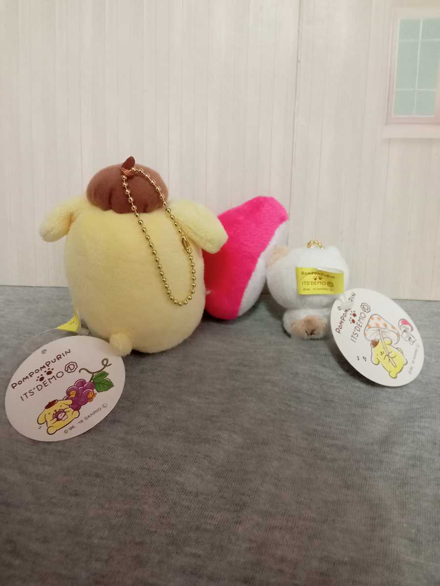サンリオ☆ポムポムプリン☆イッツデモ限定ぶどう、キノコマスコット