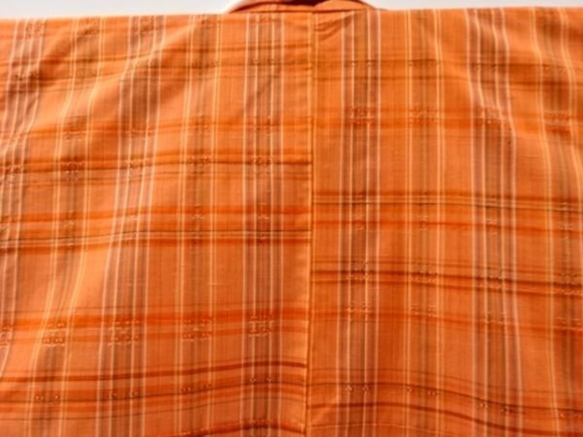 妊娠セール　正絹　格子織り出し　手織り紬　着物　身丈159cm 裄63.5cm