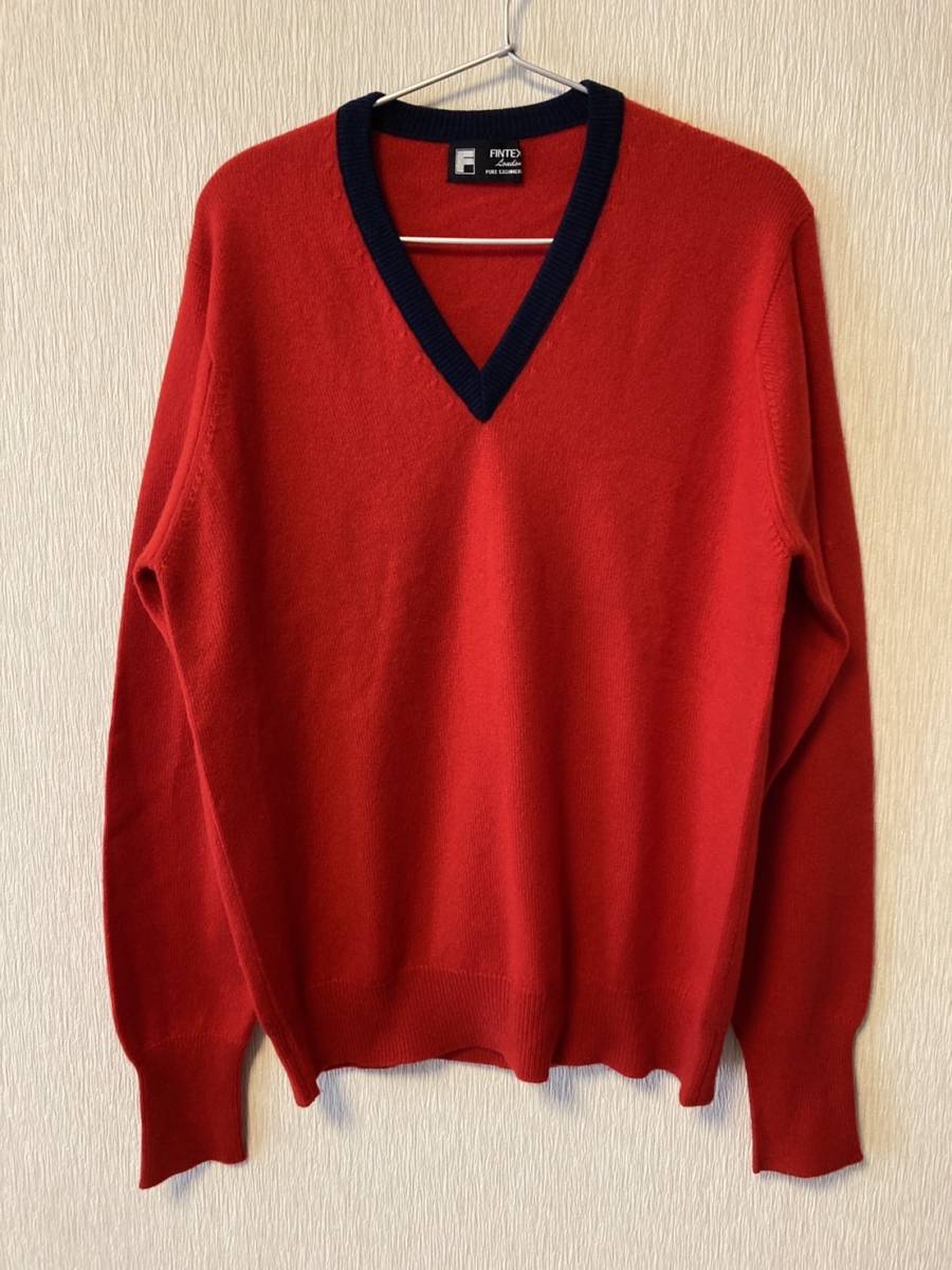 【海外 正規品】 ●FINTEX フィンテックス カシミヤセーター （42/107cm） ニット 赤×紺 イギリス製 英国製 Lサイズ