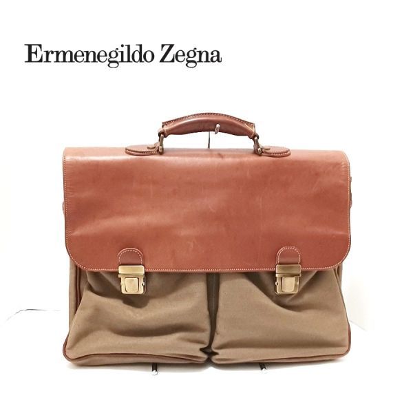 最終値下☆美品 エルメネジルドゼニア Ermenegildo Zegna ブリーフケース/20万/ビジネスバッグ/イタリア製 ブラウン （4723)_画像1