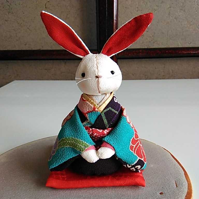 グリーン・ホワイト系 完成品♪ 干支 うさぎ 置物 人形 古布 - 通販
