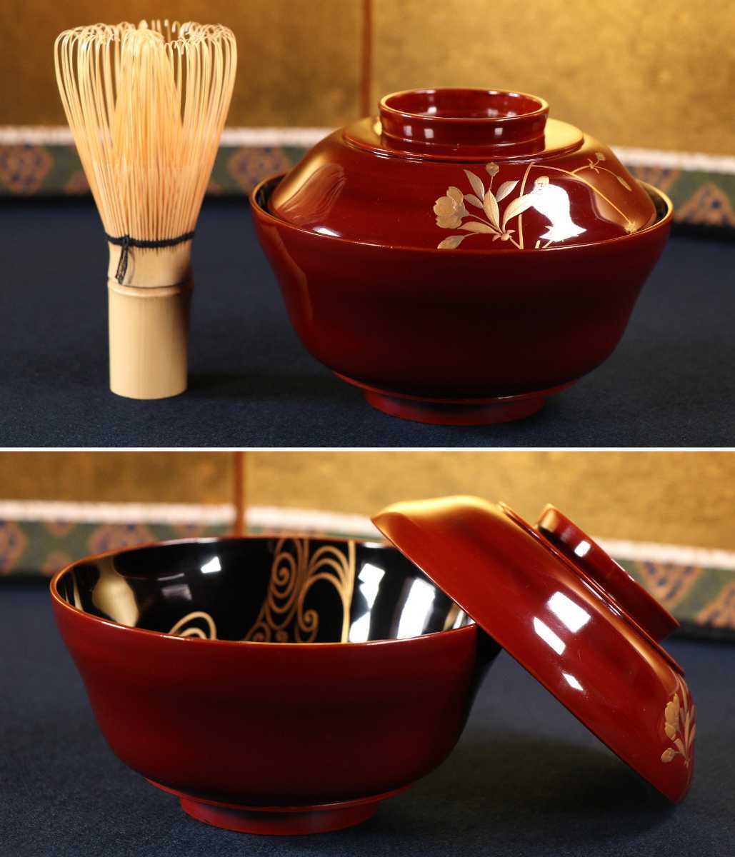 CAK82 高級時代輪島塗 本金流水桜蒔絵溜塗煮物椀五客 内黒塗 切 CAK82 高級時代輪島塗 本金流水桜蒔絵溜塗煮物椀五客 内黒塗 切