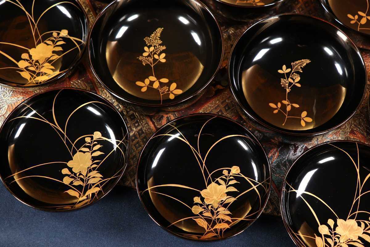 再追加販売 CBK32 時代漆器輪島塗 本金松蒔絵朱筋椀五客 黒塗