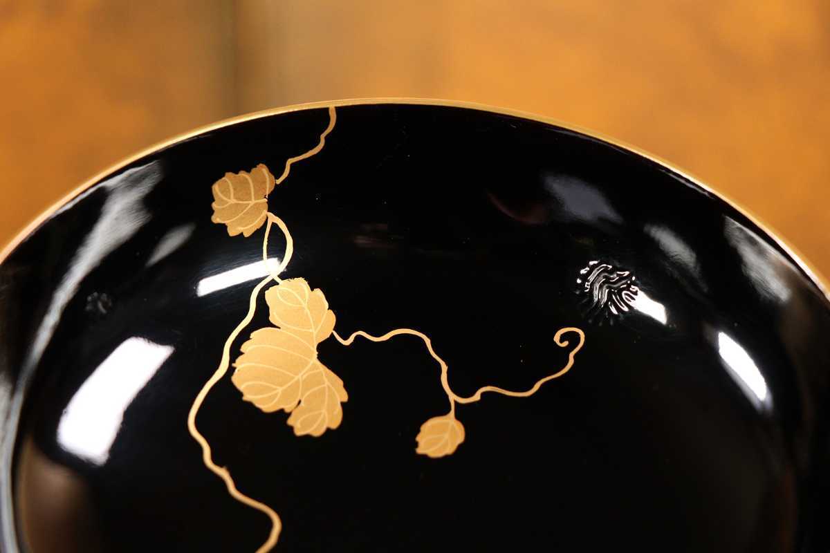 CBK05 時代輪島塗 黒塗箔蔦文様蒔絵椀二客 金蒔絵 本金 黒漆 CBK05 時代輪島塗 黒塗箔蔦文様蒔絵椀二客 金蒔絵 本金 黒漆