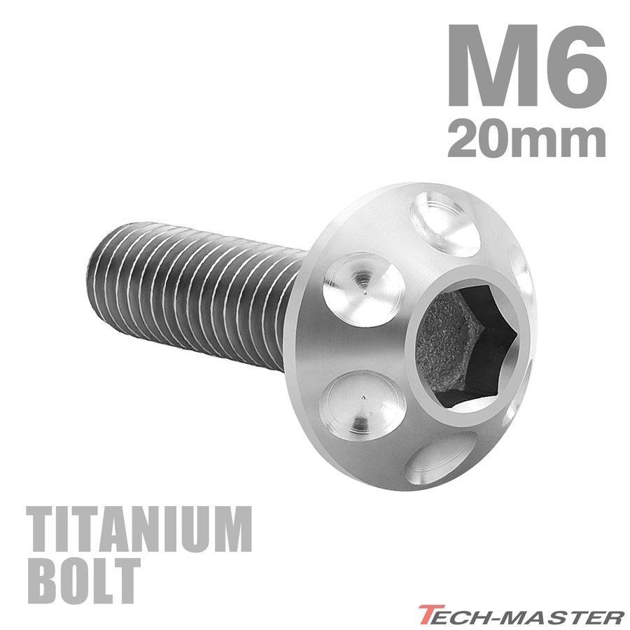 M6×20mm P1.0 頭部径14mm 64チタン合金 テーパー ホールヘッド ボルト 六角穴 ワイドフランジ シルバーカラー 車/バイク/自転車 1個 JA180_画像1
