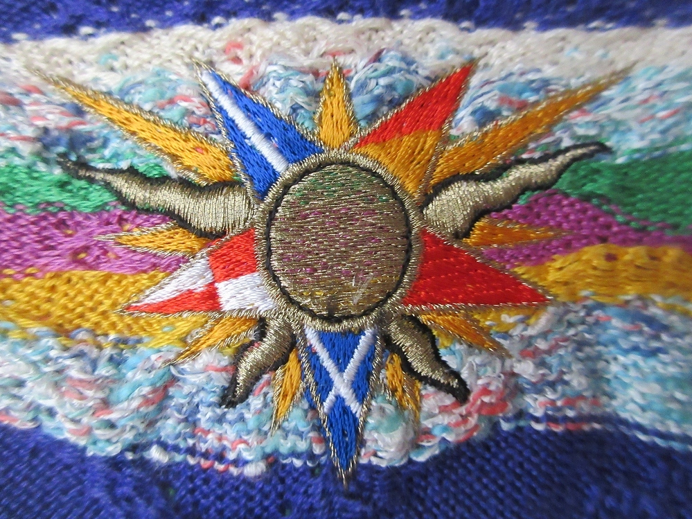 90's 日本製 J's 太陽マーク 刺繍 3D立体 編み ボーダー コットン ニット セーター ベスト MジェイズCOOGI風 ジャンボ尾崎 尾崎将司 ゴルフ 90's 日本製 J's 太陽マーク 刺繍 3D立体 編み ボーダー