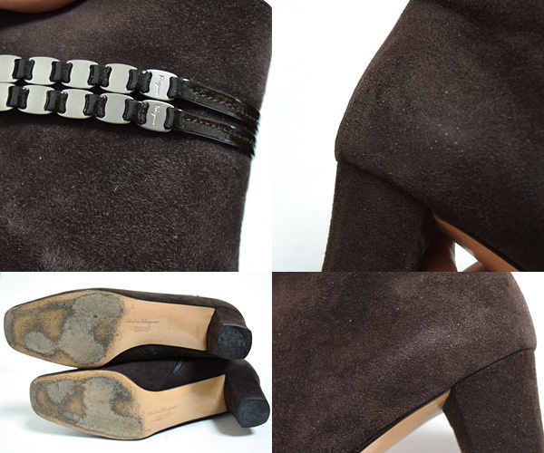 Salvatore Ferragamo ヴァラ金具ショートブーツ ブーティ スウェード 6C/23cm サルヴァトーレフェラガモ ブラウン|品