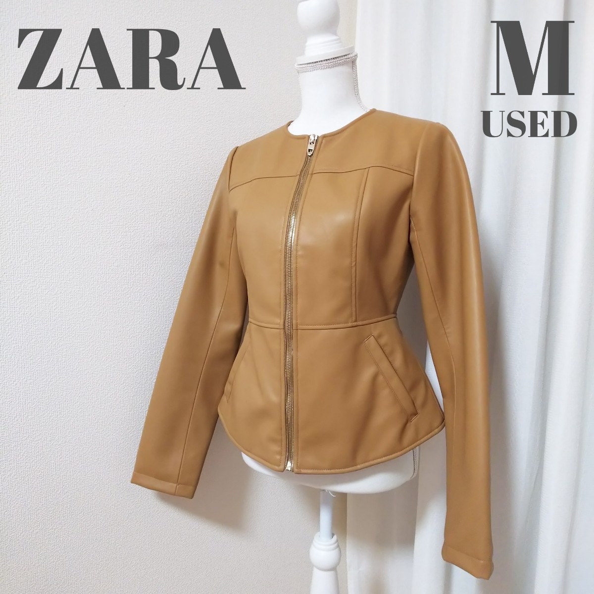 ZARA レザージャケット ライダースジャケット フェイクレザー シングル キャメル ザラ アウター レディース M｜PayPayフリマ