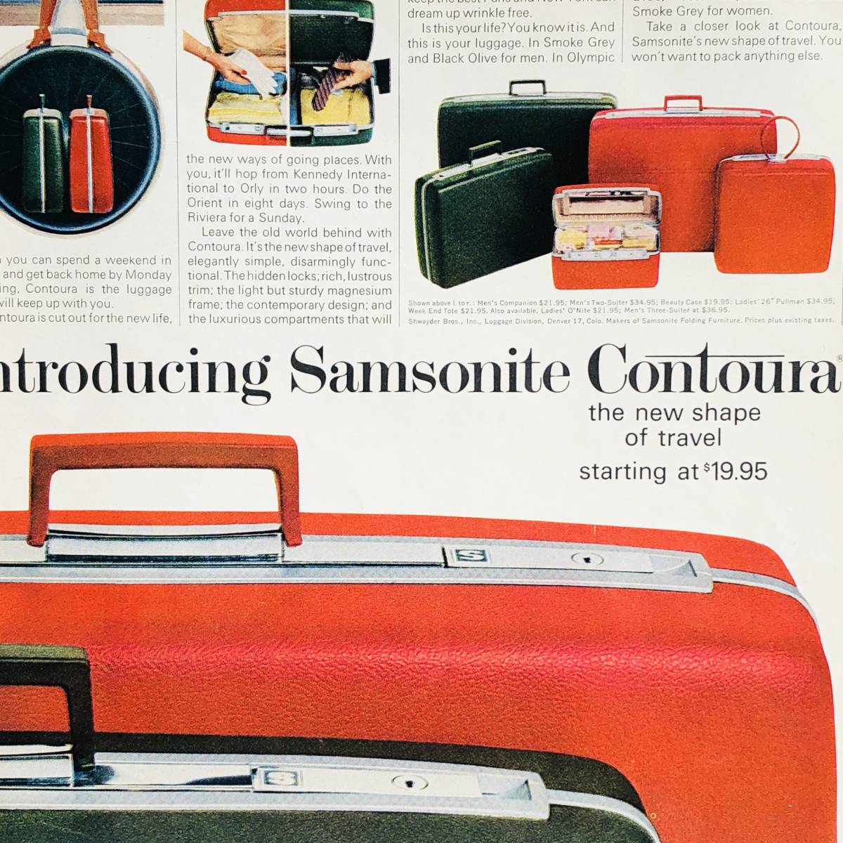 『 サムソナイト　スーツケース 』ビンテージ 広告　60年代　フレーム 付 ポスター 当時物 額付 LIFE 雑誌 アンティーク SAMSONITE