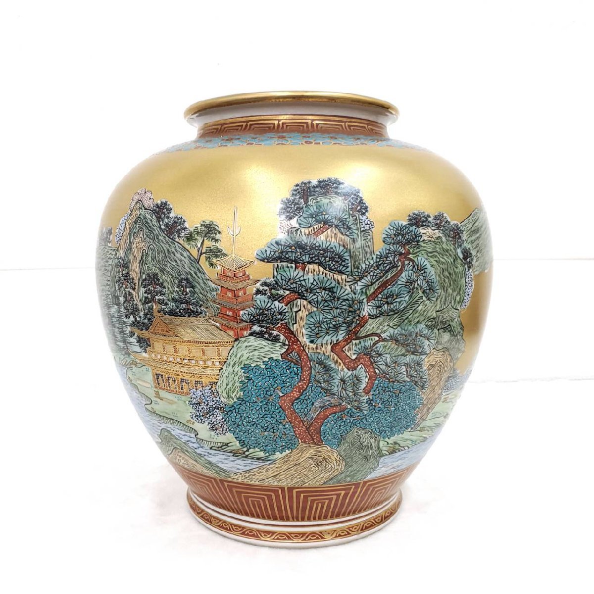 九谷久栄 色絵 金彩 壺 花器 高さ 約32cm 花瓶 花入れ 骨董 古美術