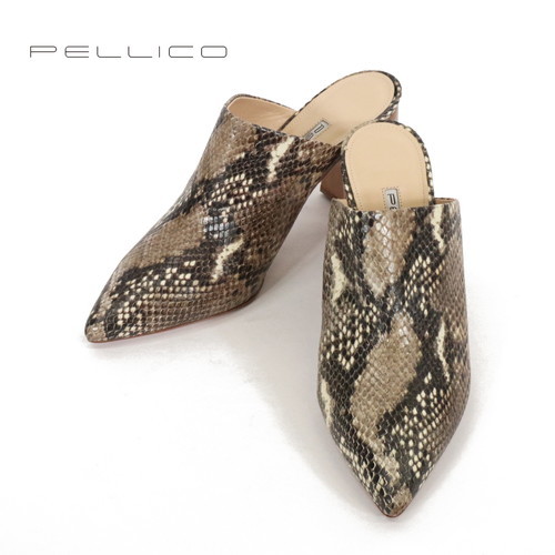 【定価5.7万・新品・38】PELLICO（ペリーコ）3003 ANDREA ポインテッドトゥサボサンダル 8cmヒール パイソン型押し PITONE VERO_画像1