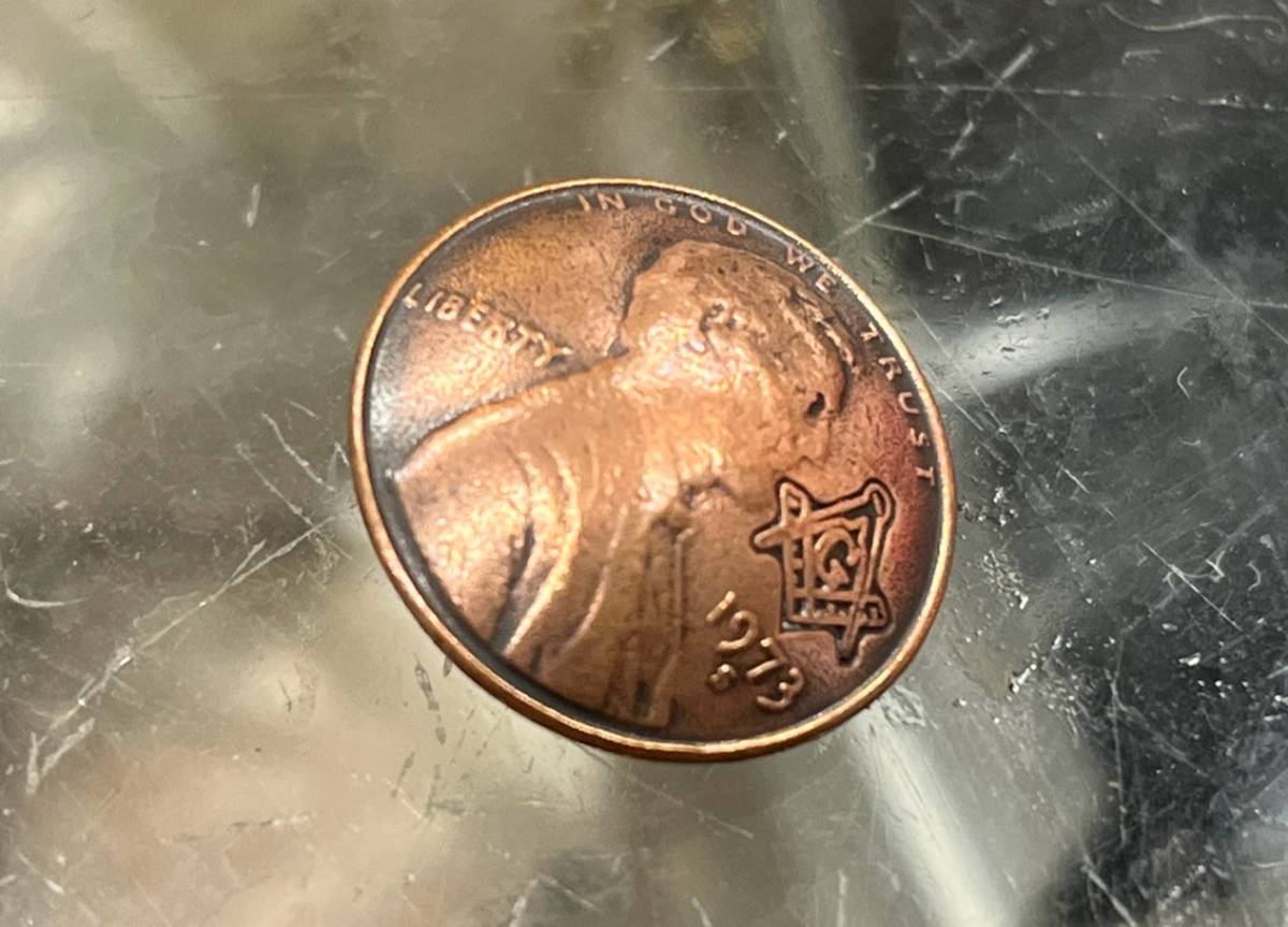 激レア フリーメイソン コインコンチョ 1セント リンカーン 1973年