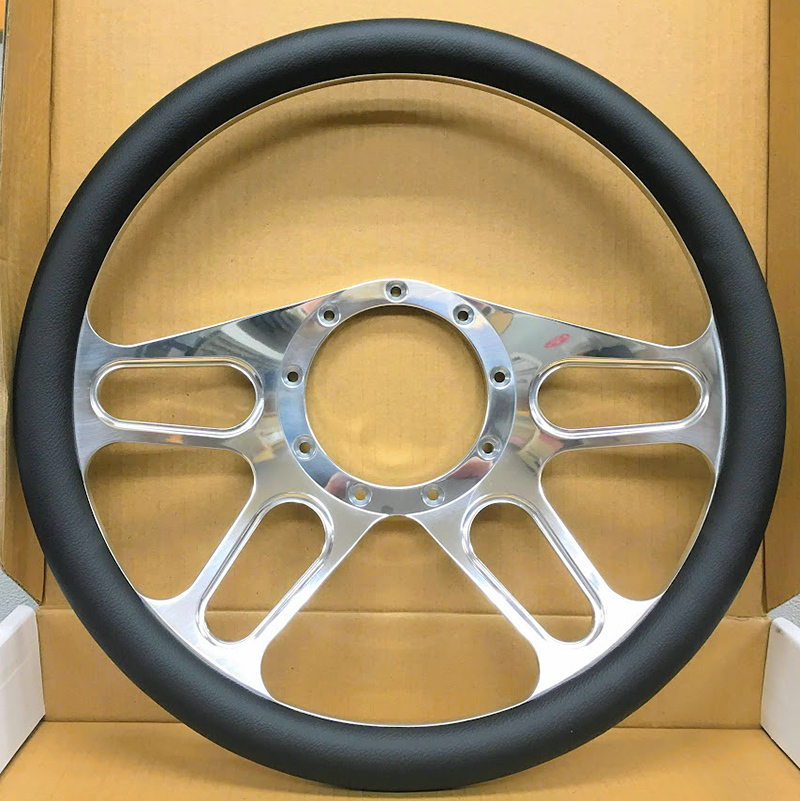 カスタム アルミ レーサー ステアリング 黒革 9穴 約35φ 14インチ