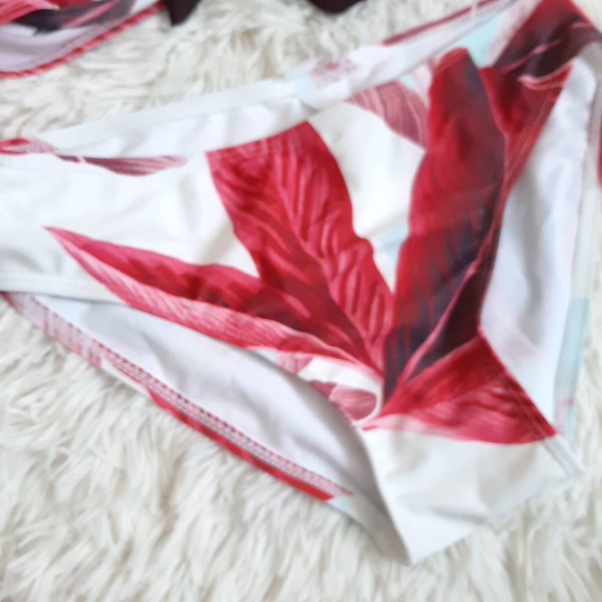  anonymity delivery * unused TEDDYbotanikaru pattern wire bikini Rush Guard set swimsuit dark red white Mka