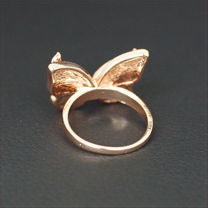 [RING] 14K 585 Rose Gold Plated CZ Pink Butterfly ラグジュアリー ダブル レイヤー ピンク バタフライ 蝶々 リング 16号 【送料無料】_画像4