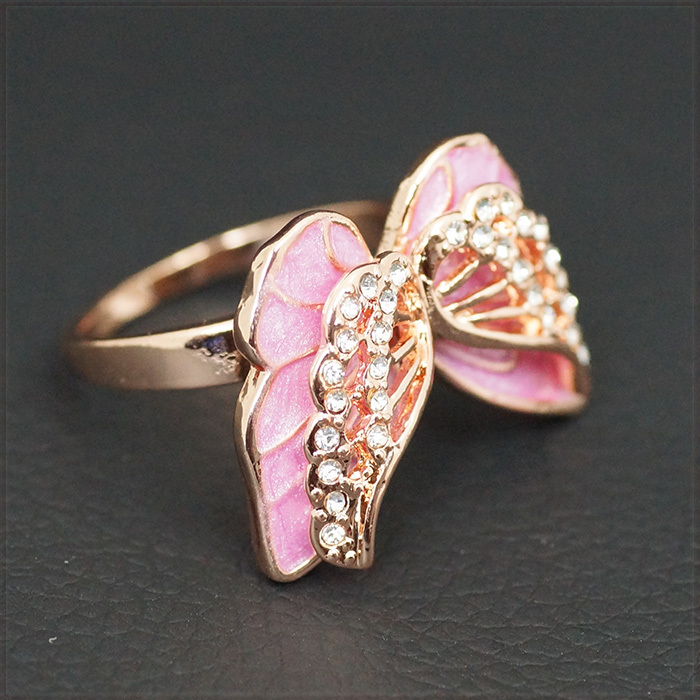 [RING] 14K 585 Rose Gold Plated CZ Pink Butterfly ラグジュアリー ダブル レイヤー ピンク バタフライ 蝶々 リング 16号 【送料無料】_画像6