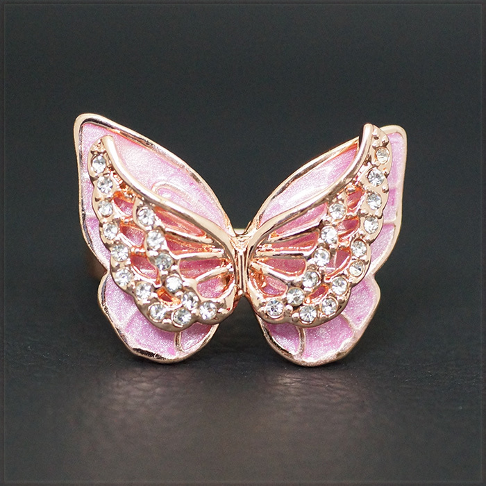 [RING] 14K 585 Rose Gold Plated CZ Pink Butterfly ラグジュアリー ダブル レイヤー ピンク バタフライ 蝶々 リング 16号 【送料無料】_画像2