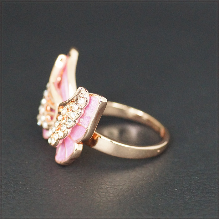 [RING] 14K 585 Rose Gold Plated CZ Pink Butterfly ラグジュアリー ダブル レイヤー ピンク バタフライ 蝶々 リング 16号 【送料無料】_画像3