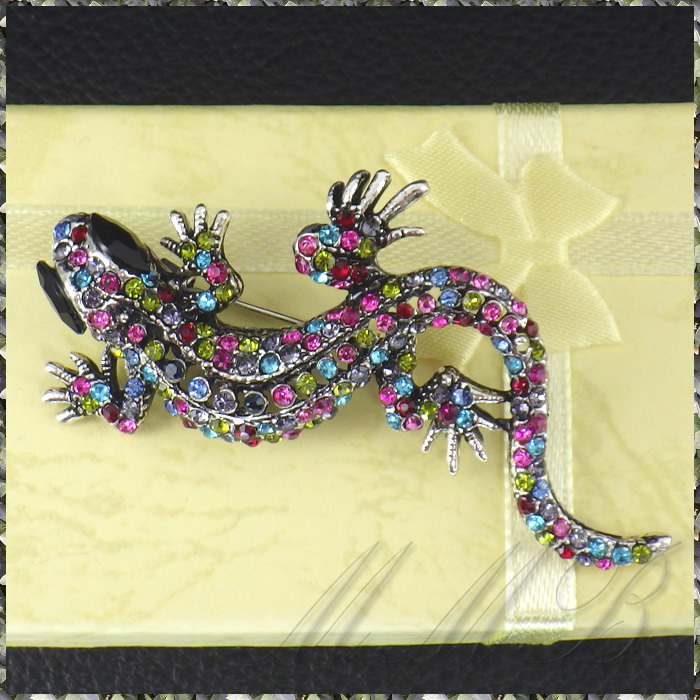 [BROOCH] Beautiful Lizard черный I красочный многоцветный crystal CZ ящерица ( ящерица тритон ) брошь 