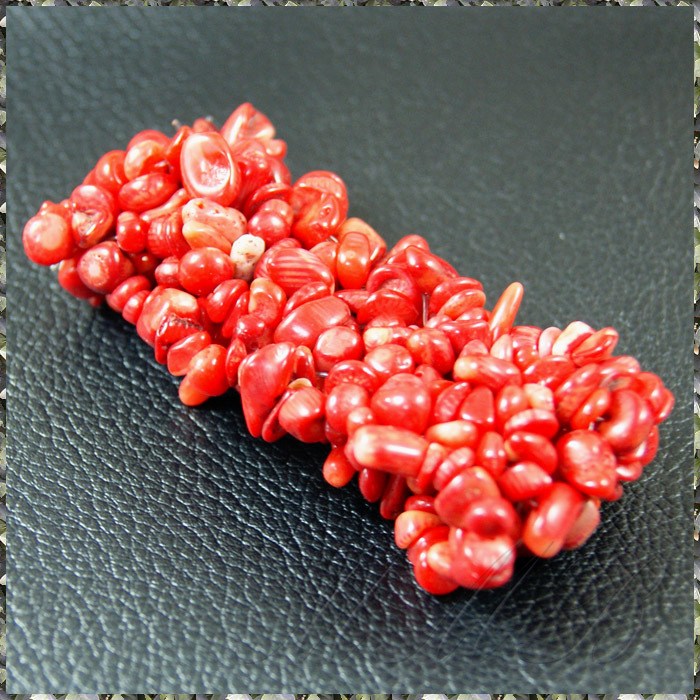 [BRACELET] Natural Red Sea Coral Chip Beads ナチュラル 赤珊瑚 イレギュラーチップ 伸縮ライン マルチライン ブレスレット 【送料無料】_画像3