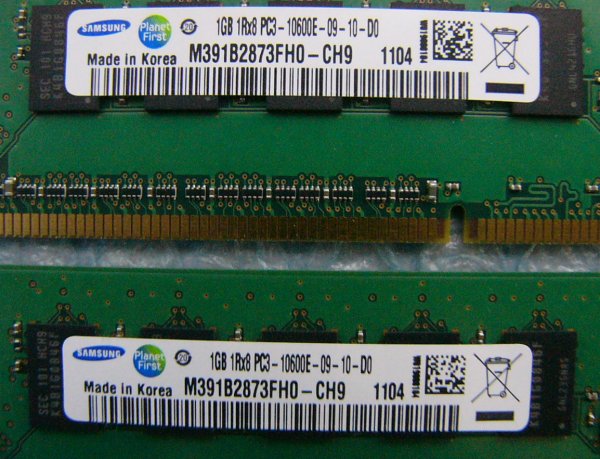 dy3 DDR3 1333 PC3-10600E ECC 1GB SAMSUNG 2枚 合計2GB_画像3