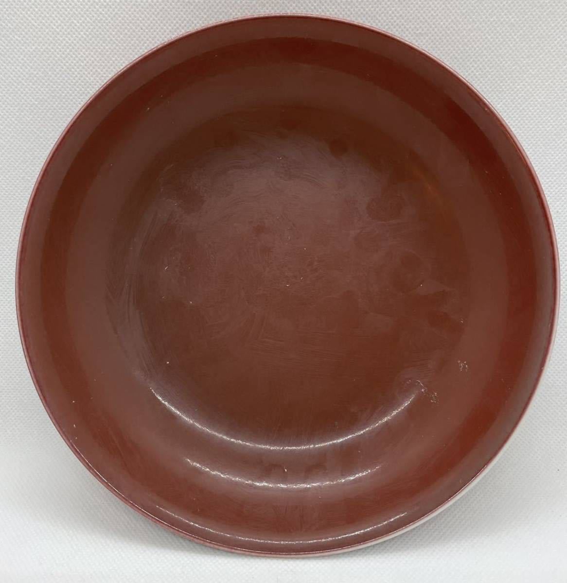 中国美術 文房具 時代物 清朝期 紅釉 辰砂 皿(検 古玩 古美術 唐物 染