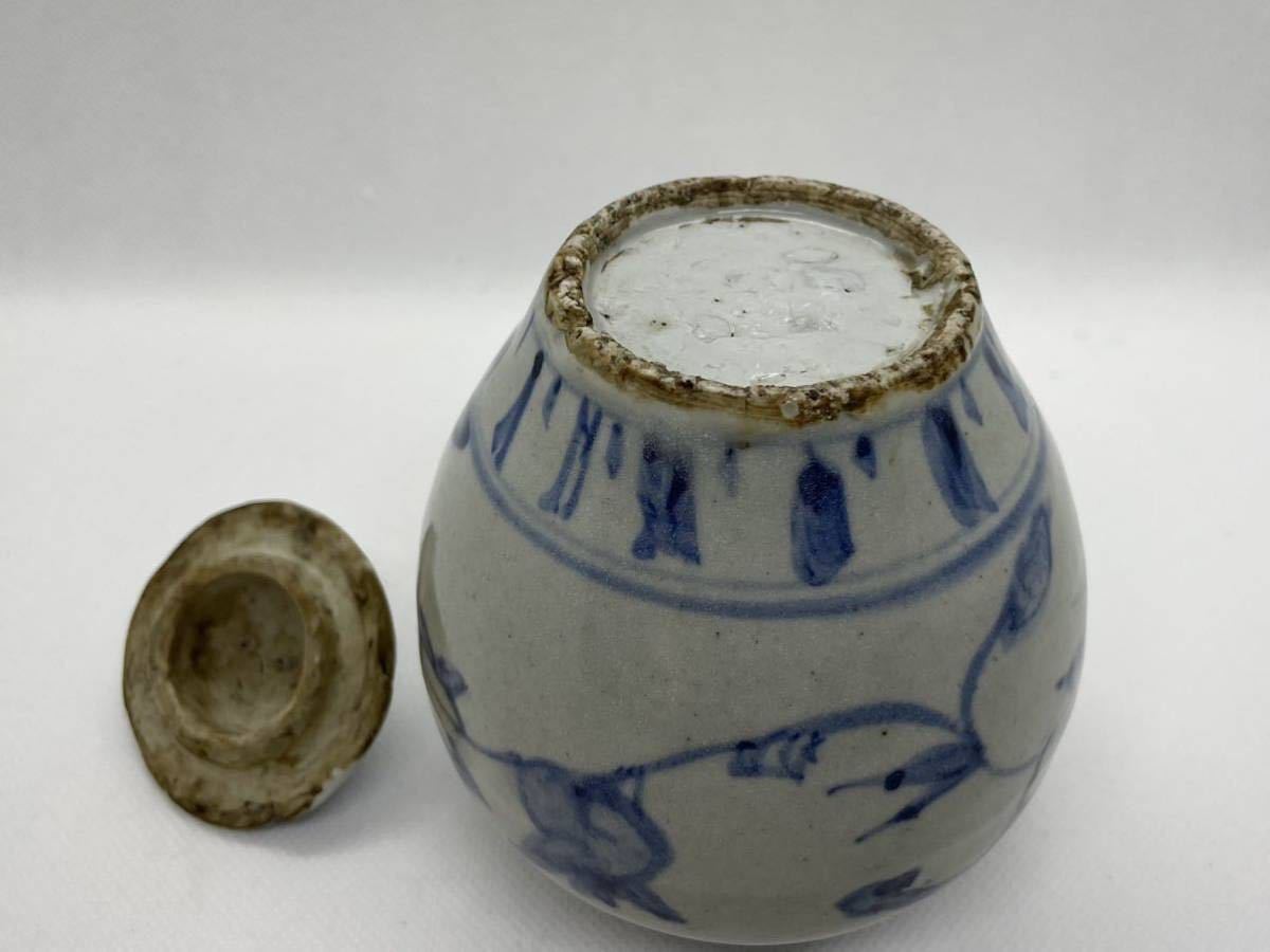 中国美術 文房具 青花 時代物 唐物染付 明時代 染付 壺 花入 花瓶 (検