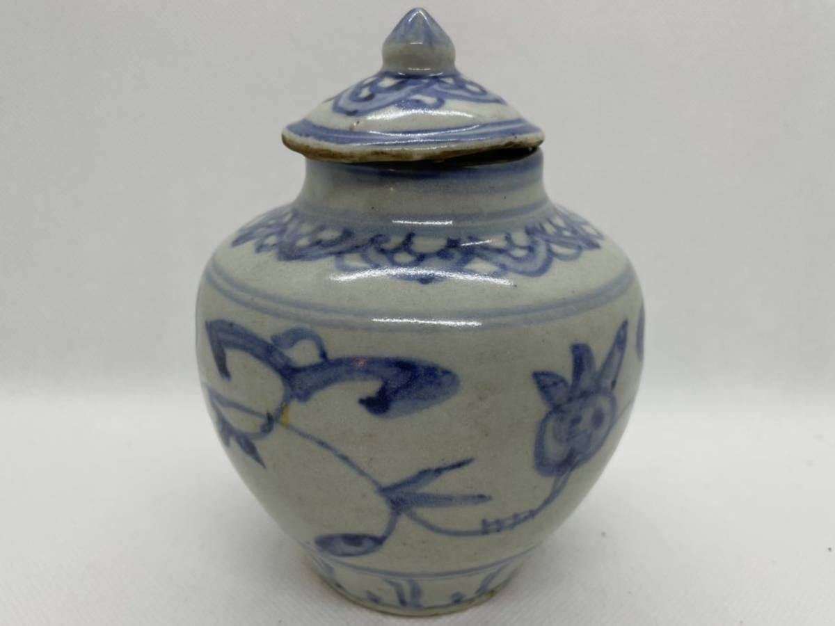 中国美術 文房具 青花 時代物 唐物染付 明時代 染付 壺 花入 花瓶 (検