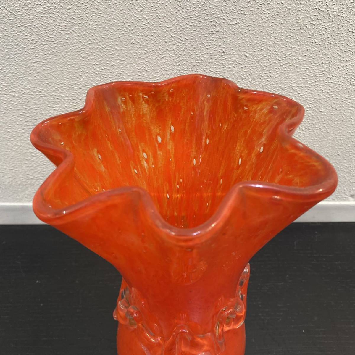 ガラス 花瓶 花瓶 オレンジ 昭和レトロ フラワーベース 花瓶 