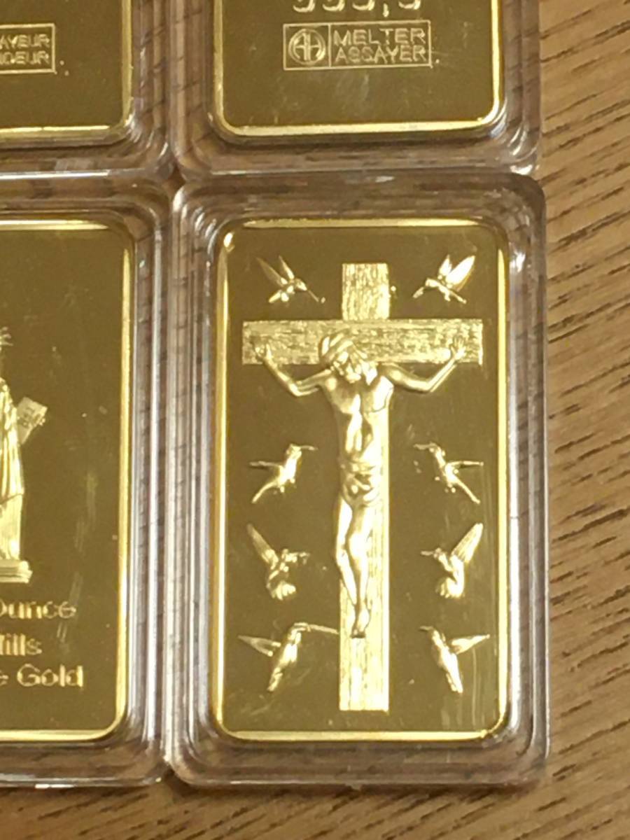 z124) abroad Switzerland, America etc.. 1 ounce,1Troy Ounce four person shape gold coin bar FINE GOLD gorgeous 4 pieces set magnet . don`t attached 