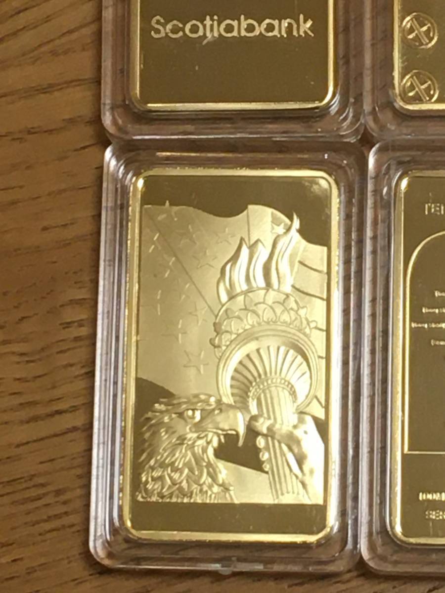 z124) abroad Switzerland, America etc.. 1 ounce,1Troy Ounce four person shape gold coin bar FINE GOLD gorgeous 4 pieces set magnet . don`t attached 