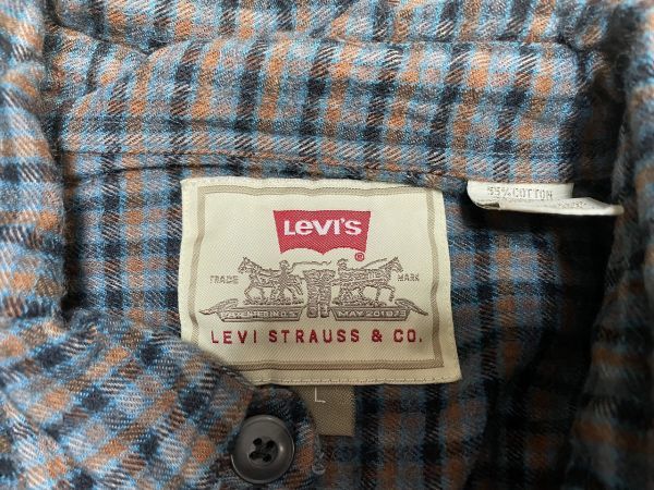 ☆US古着 Levi‘s リーバイス ネルシャツ チェック柄 ネイビー紺ブラウン茶系【L】コットンレーヨン　　　　◆3567◆_画像4