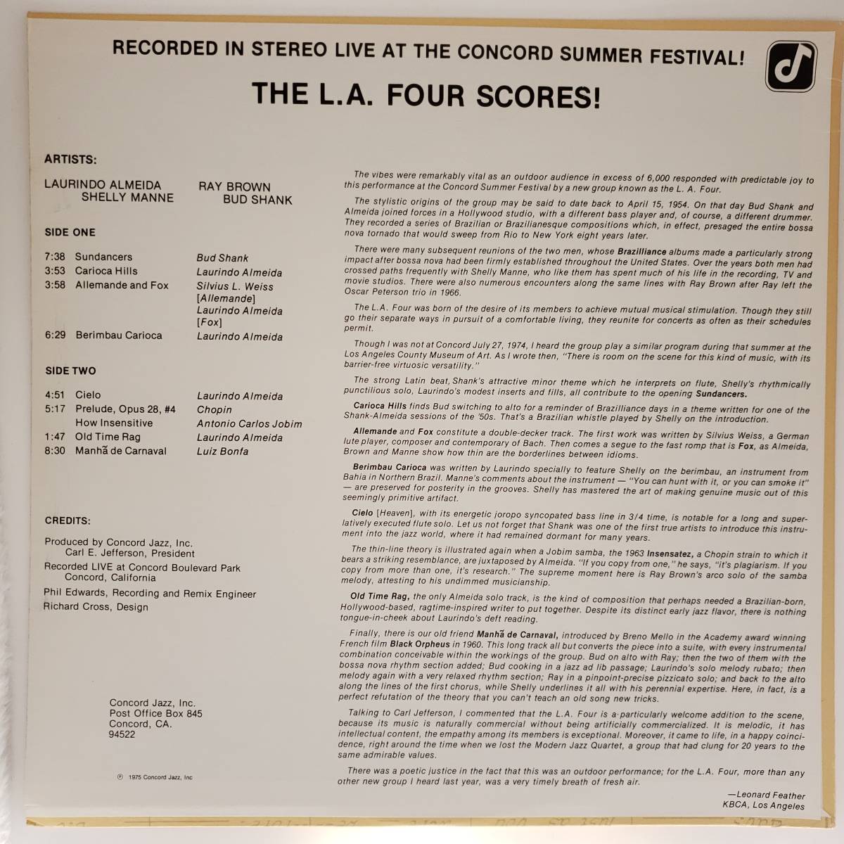 良盤屋◆LP◆Jazz；US 輸入盤 L.A.フォア/ スコアーズ！　The L.A. Four/ The L.A. Four Scores! / 1975 ◆Cool Jazz◆J-2655_画像2