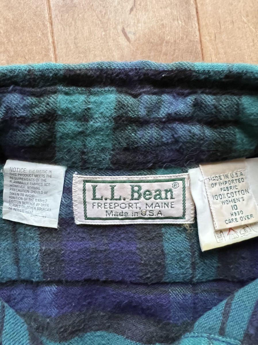 90s USA製 L.L.Bean エルエルビーン ブラックウォッチ ネルシャツ サイズ ウィメンズ10(S相当)