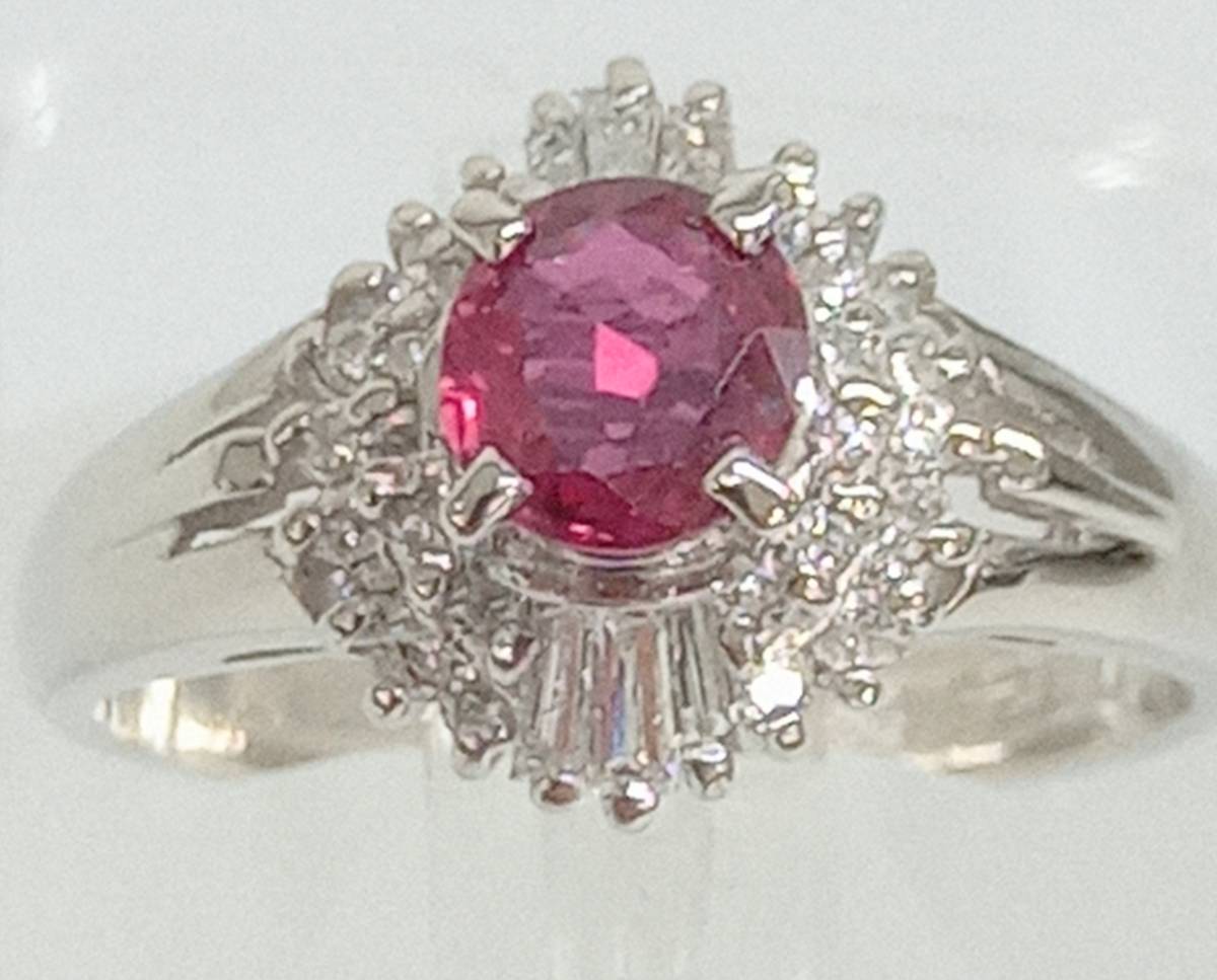 Pt900 天然ルビー 0.47ct ダイヤ0.254ct 9号 リング 宝石総合科学研究 ...