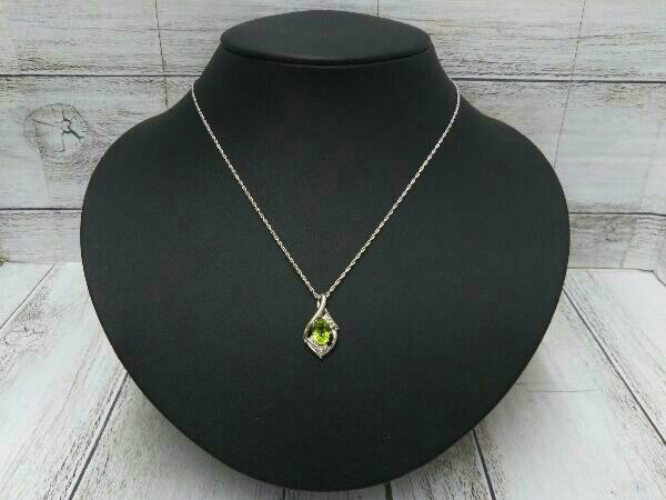 【Pt850／Pt900】プラチナ ペリドット1.40ct ダイヤモンド0.12ct 約40㎝ ネックレス ソーティング付きレディース 中古_画像1