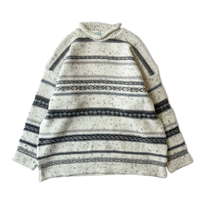 愛用 ロールネック crafts aran アイルランド製 ボーダー ネップ アランクラフト / セーター ニット ウール Lサイズ 愛用 ロールネック crafts aran アイルランド製 ボーダー ネップ アランクラフト / セーター ニット ウール Lサイズ