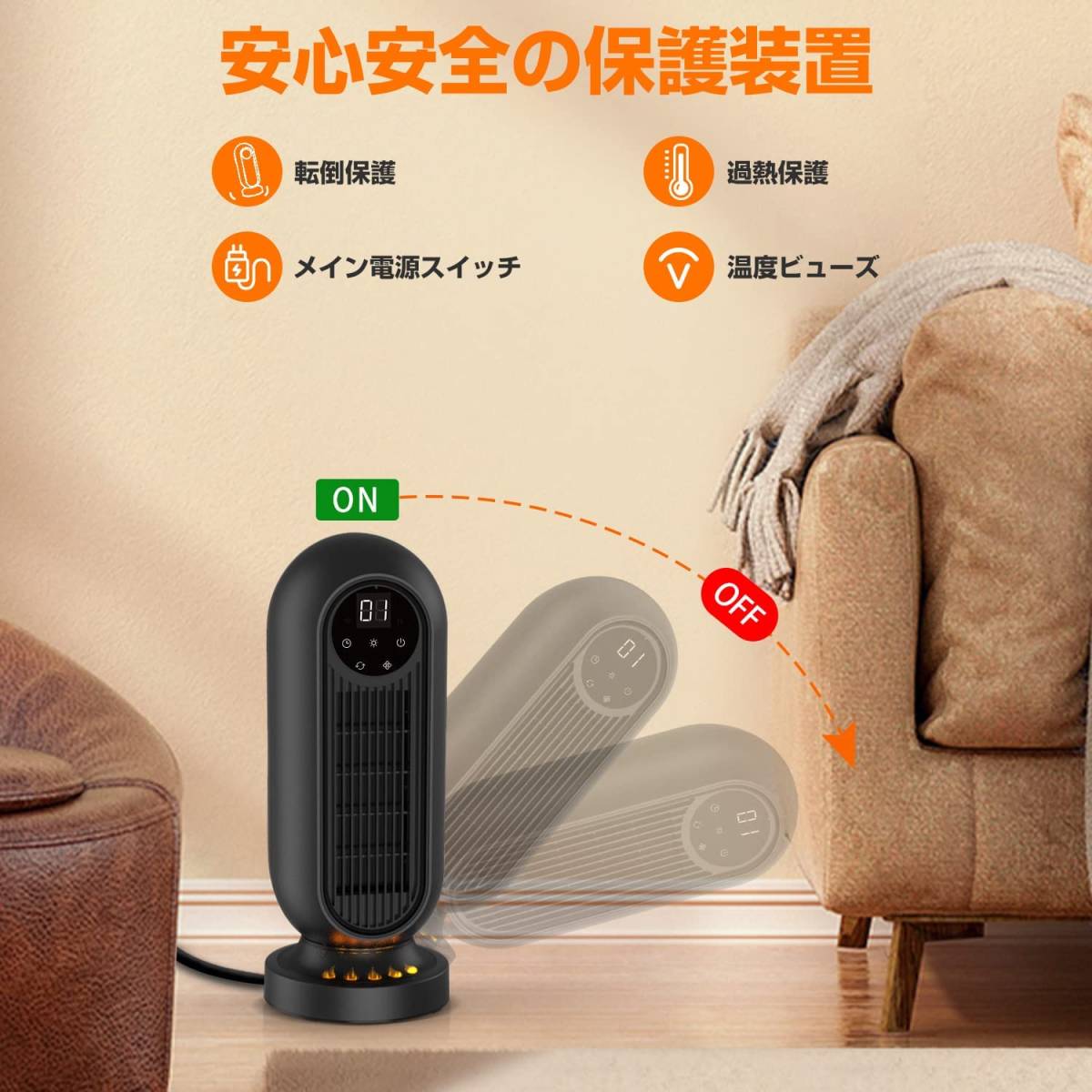 【Amazon限定ブランド】Dayupセラミックヒーターヒーター足元電気スト_画像6