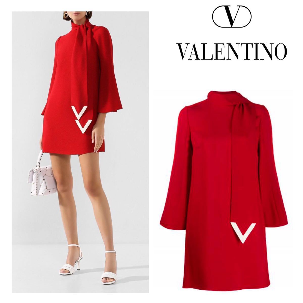 2j7《伊製》VALENTINO ヴァレンティノ Vロゴ スカーフ シフトドレス