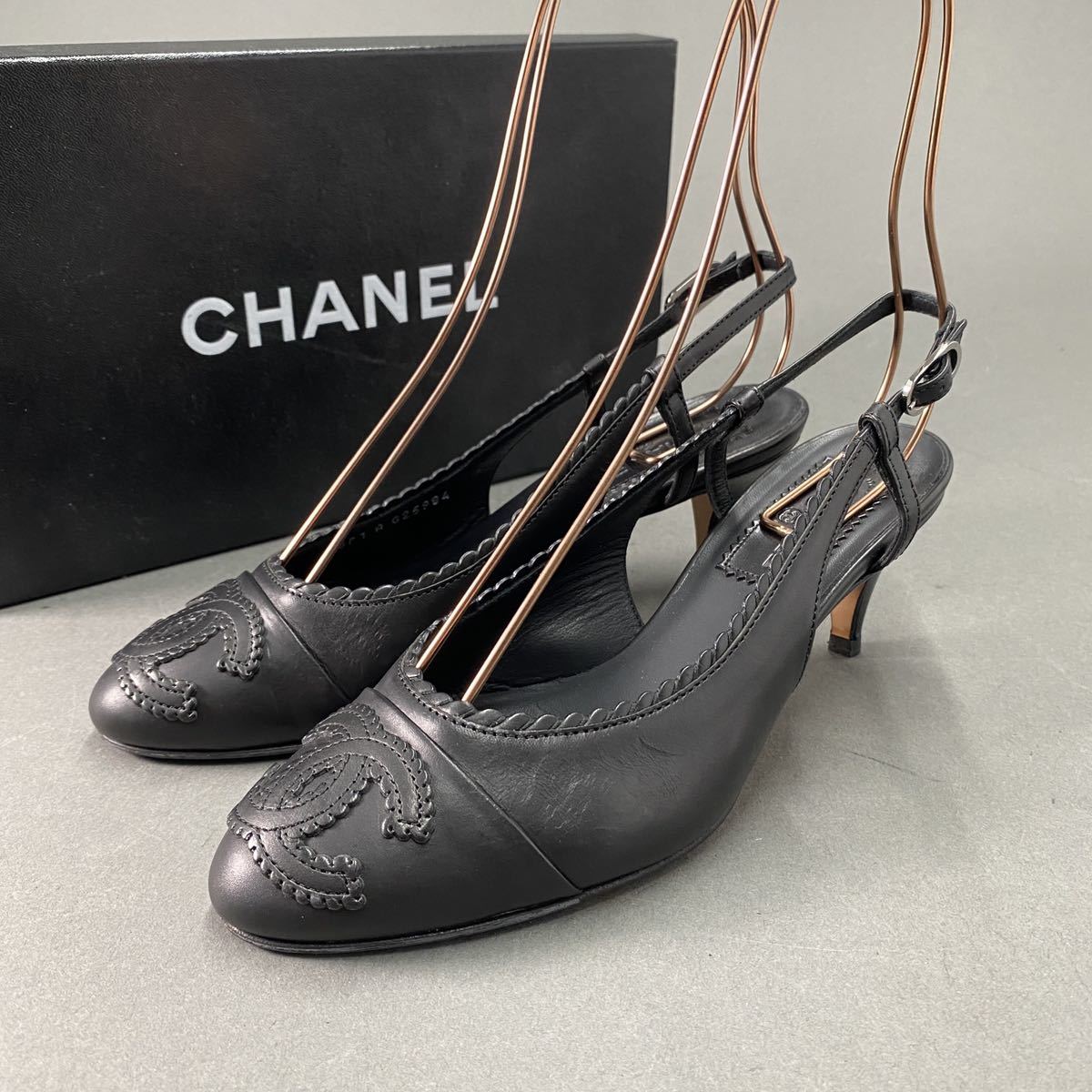 1j25《美品》CHANEL シャネル ココマーク レザーパンプス ミュール 36