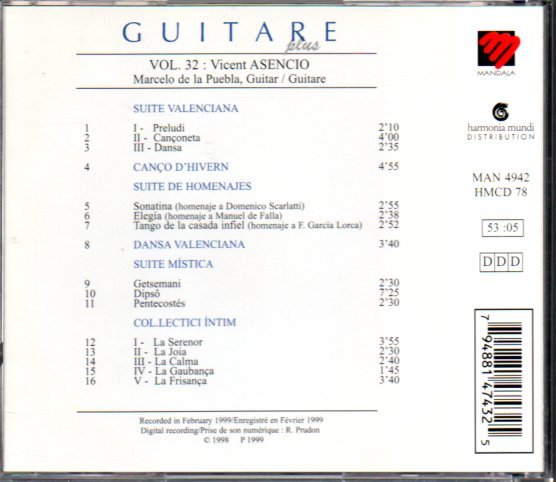 マルセロ・デ・ラ・プエブラ/Marcelo de la Puebla「Guitare Plus Vol.32 / Vicent Asencio - Complete Guitar Works」クラシックギター