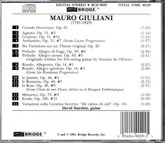 デイヴィッド・スタロビン/David Starobin「Mauro Giuliani Solo Guitar Music Performed On 19th Century Guitar」クラシックギター