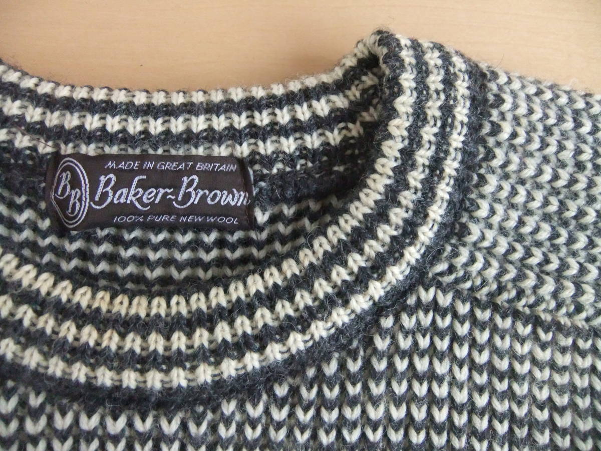 日本人気超絶の IN MADE GREAT 白黒 編み物 分厚い 英国製 セーター 正方形 WOOL NEW PURE WOOL BRITISH 100% BROWN BAKER BRITAIN その他