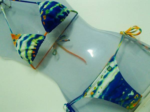 bra42 ◎新品　シンプルビキニ Ｔバック 　タイダイ柄　ブルー　S ◎